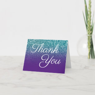 Teal Glitter Royal Purple Ombre Thank You Card