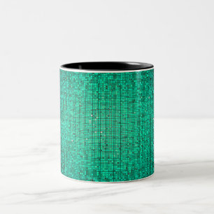 Teal Glitter Sequin Disco Glitz Coffee Mug Cup