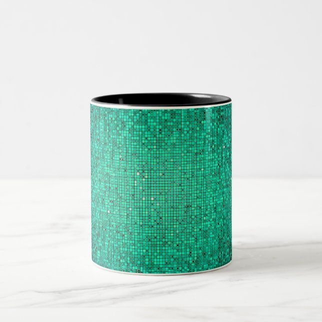 Teal Glitter Sequin Disco Glitz Coffee Mug Cup (Center)