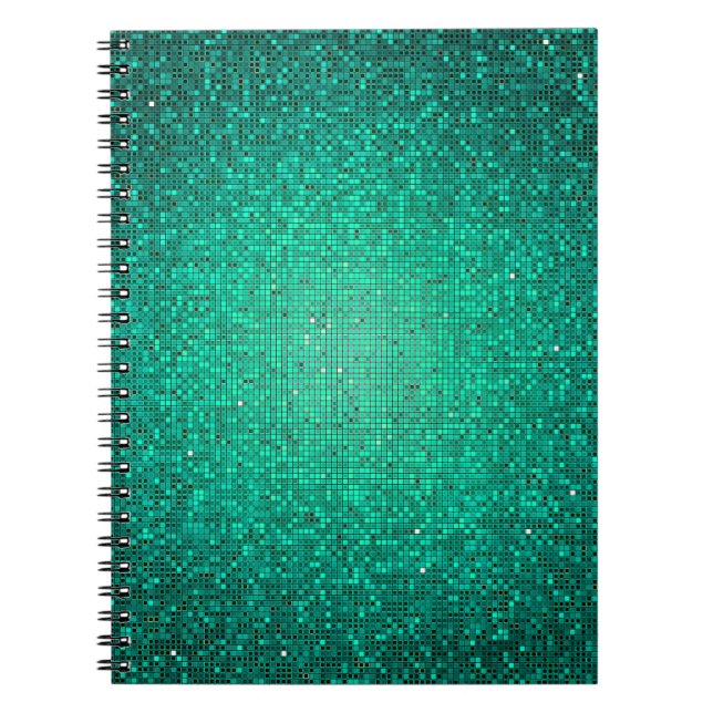 Teal Glitter Sequin Disco Glitz Spiral Notebook (Front)