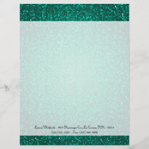 Teal Glitter Sequin Disco Letterhead Stationery