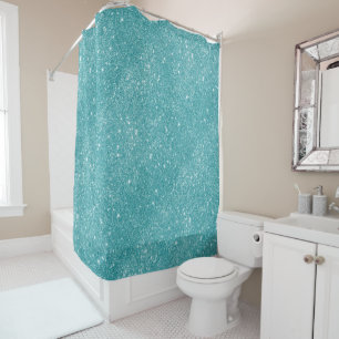 Teal Glitter Sparkles Shower Curtain