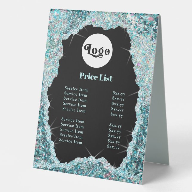 Teal glitter table tent sign (Front)