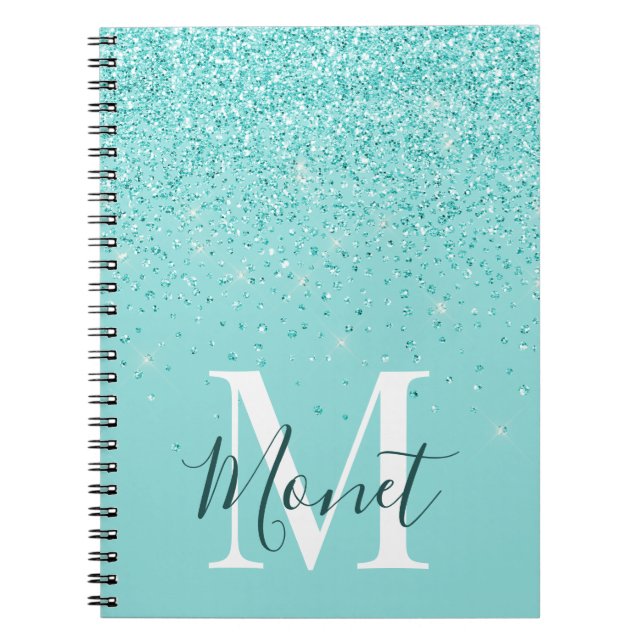 Teal Glitters Monogram Name Self Care Journal (Front)