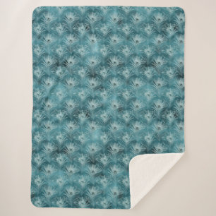 Teal Glitzy Glam Peacock Feathers Sherpa Blanket