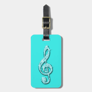 Teal Glitzy Sparkly Music Notes Luggage Tag