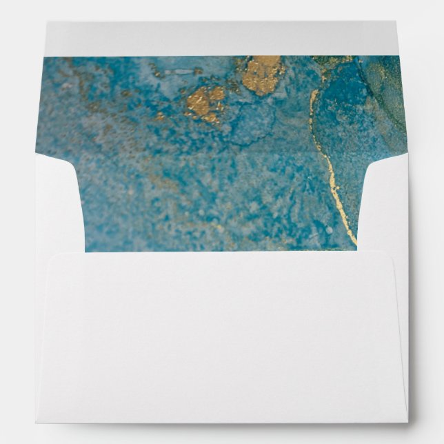 Teal & Gold Abstract Liquid Art Kindly Return to Envelope (Back (Bottom))