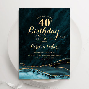 Teal Gold Agate 40th Birthday Invitation