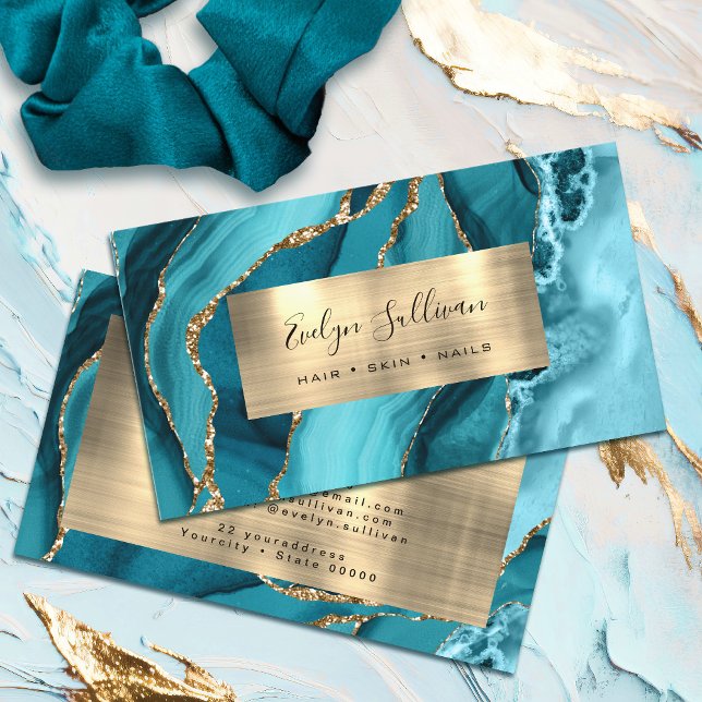 Teal Gold Agate Business Card (Creator Uploaded)