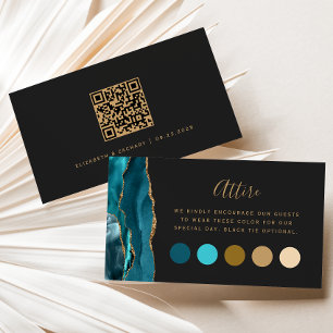 Teal Gold Agate Dark Wedding Attire Dress Code Enclosure Card