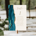 Teal Gold Agate Ivory Wedding Table Number<br><div class="desc">The left-hand edge of this elegant modern wedding table number card features a teal watercolor agate border trimmed with faux gold glitter. The word "table" appears in gold-coloured handwriting script on an ivory background. Add the names of your guests who are assigned to each table.</div>