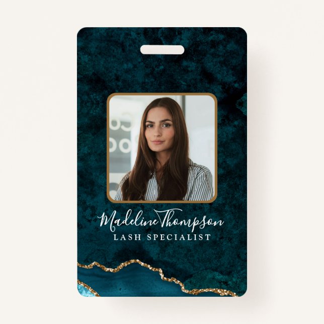 Teal Gold Agate Marble Business Company ID ID Badge (Front)