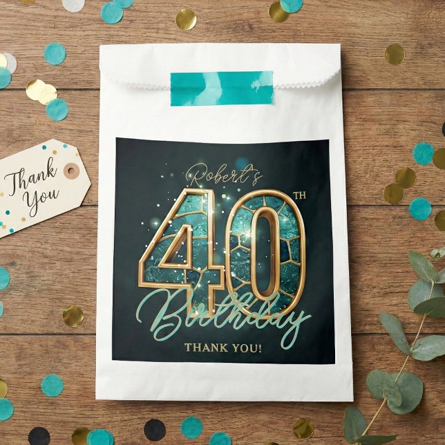 Teal Gold Agate Men 40th Birthday Party Thank You Favour Bag (Creator Uploaded)