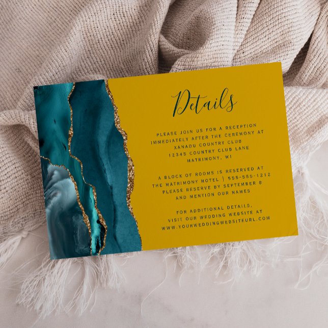 Teal Gold Agate Mustard Yellow Wedding Details Enclosure Card (Creator Uploaded)