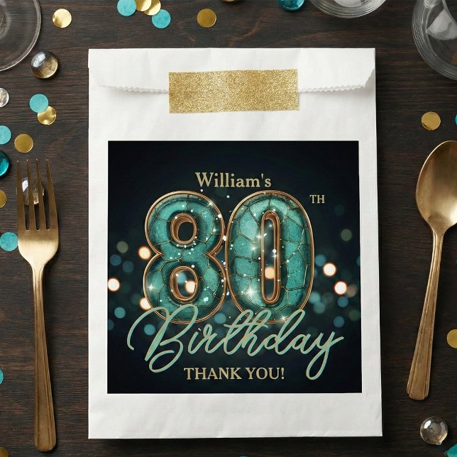 Teal Gold Agate Stone Mosaic 80th Birthday Favour Bag (Creator Uploaded)