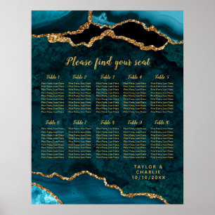 Teal Gold Agate Wedding 10 Tables Seating Chart