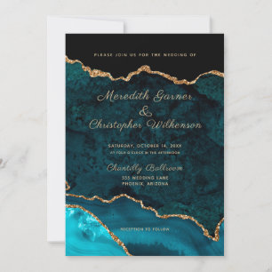 Teal Gold Agate Wedding Invitation