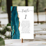 Teal Gold Agate Wedding Table Number<br><div class="desc">The left-hand edge of this elegant modern wedding table number card features a teal watercolor agate border trimmed with faux gold glitter. The word "table" appears in charcoal grey handwriting script on a white background. Add the names of your guests who are assigned to each table.</div>