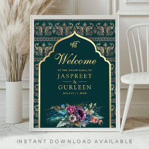 Teal Gold Anand Karaj Wedding Welcome Sign