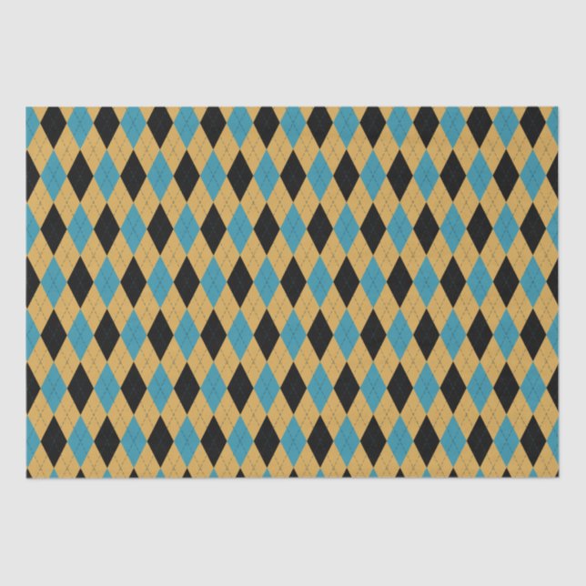 Teal Gold and Black Classic Argyle Diamond Pattern Tissue Paper (Front)