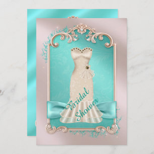 Teal Gold and Silver Bridal Shower Invitation