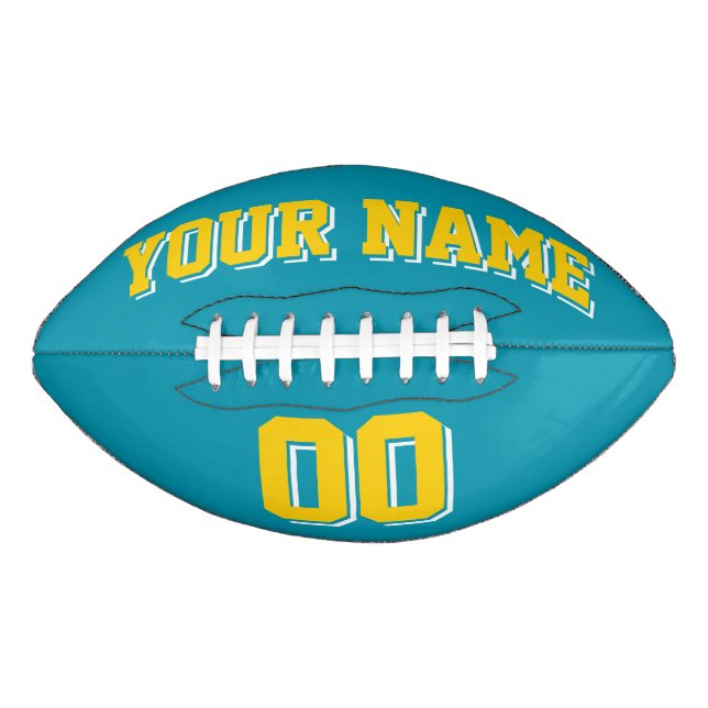 TEAL GOLD AND WHITE Custom Football (Front)