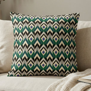 Teal Gold Art Deco Chevron Pattern Cushion
