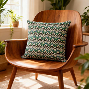 Teal Gold Art Deco Chevron Pattern Cushion