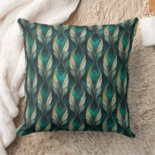 Teal & Gold Art Deco Geometric Pattern Design Cushion