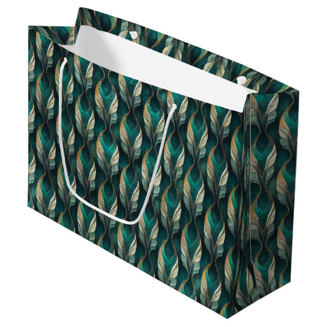 Teal & Gold Art Deco Geometric Pattern Design Large Gift Bag (Front Angled)