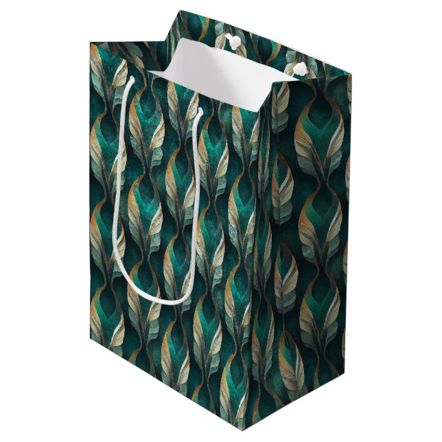 Teal & Gold Art Deco Geometric Pattern Design Medium Gift Bag (Front Angled)
