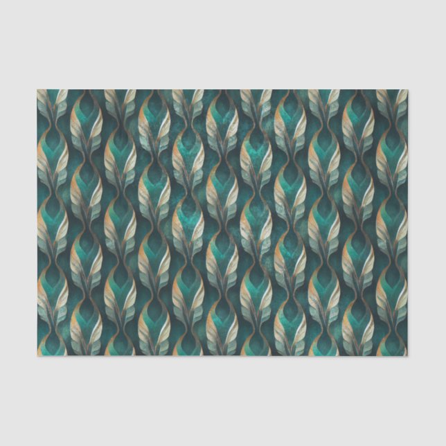 Teal & Gold Art Deco Geometric Pattern Design Tissue Paper (Front)