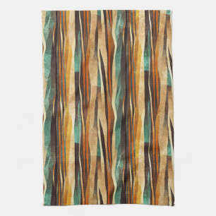 Teal Gold Art Deco Geometric Pattern Tea Towel