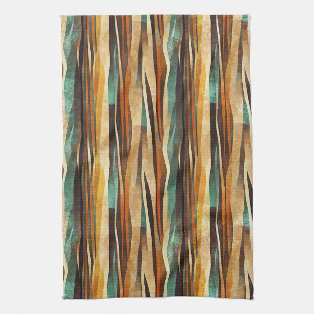 Teal Gold Art Deco Geometric Pattern Tea Towel (Vertical)