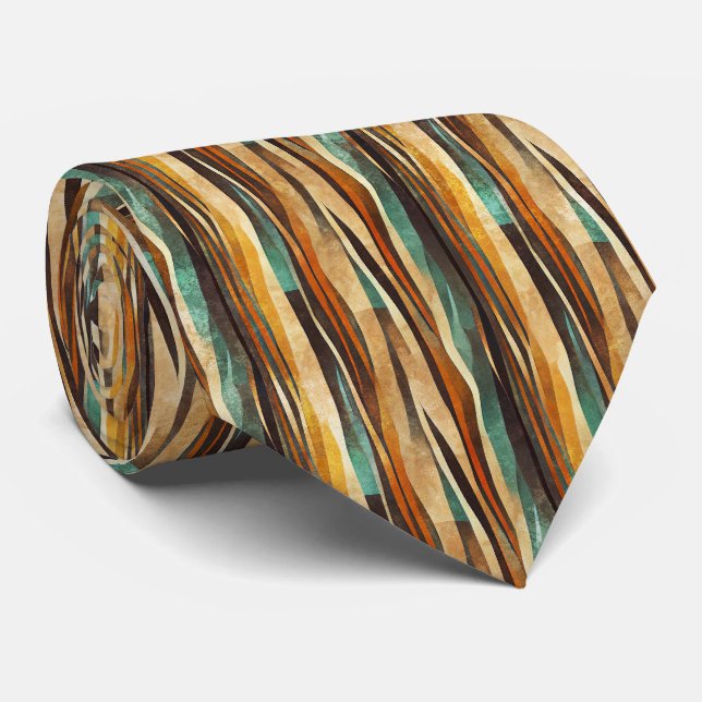 Teal Gold Art Deco Geometric Pattern Tie (Rolled)