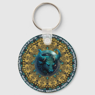 Teal+Gold Astrology Affirmations Taurus Zodiac Key Ring