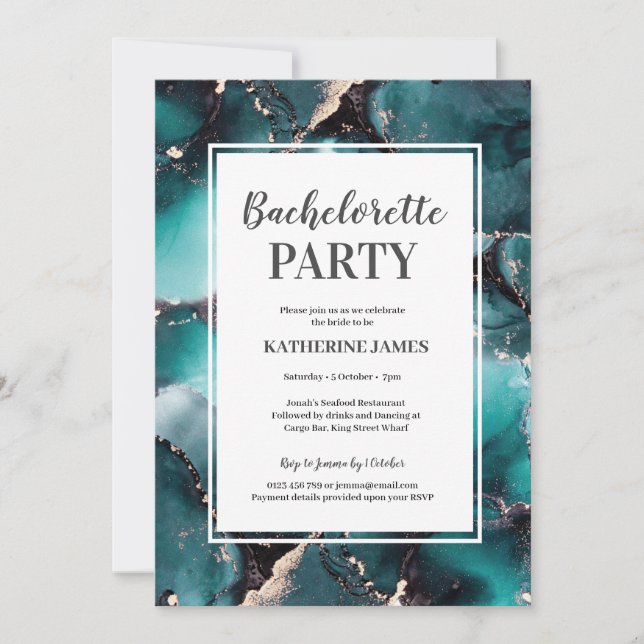 Teal Gold Bachelorette Party Invitation (Front)