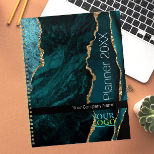 Teal Gold Black Agate, Your Logo/Company Name/Year Planner