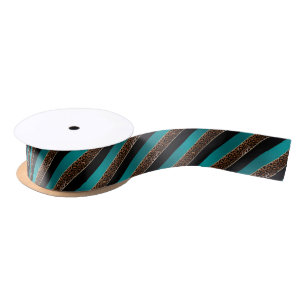 Teal, Gold, Black and Leopard Print Satin Ribbon