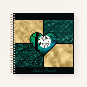 Teal, Gold & Black Moonlight Birds Notebook
