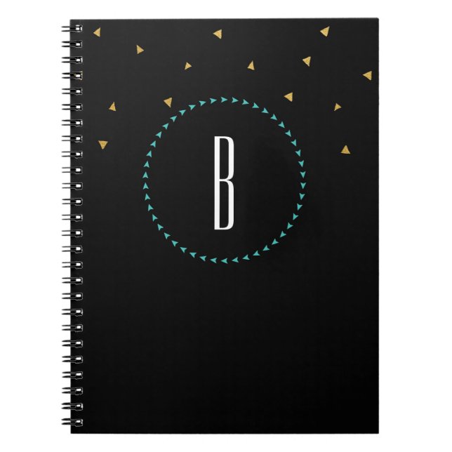 Teal Gold Black Triangles Modern Notebook Journal (Front)
