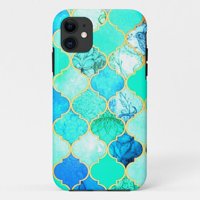 Teal, Gold, Blue Green Mermaid Pattern Case-Mate iPhone Case (Back)