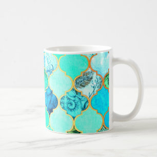 Teal, Gold, Blue Green Mermaid Pattern Coffee Mug
