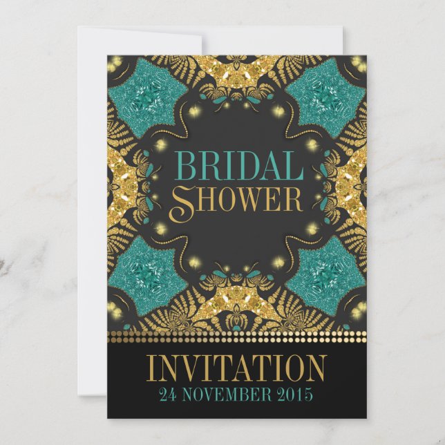 Teal+Gold Bohemian Bridal Shower Invitations (Front)