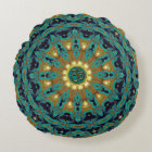 Teal Gold Bohemian Mandala OM Yoga Round Cushion