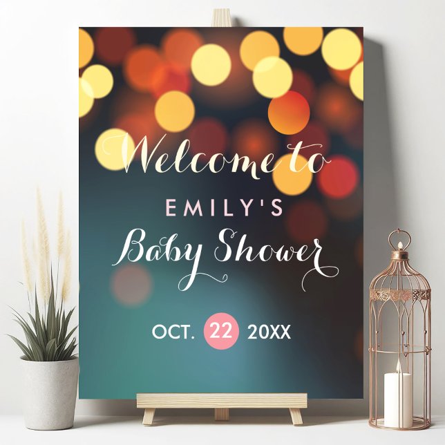 Teal Gold Bokeh Lights Baby Shower Welcome Sign (Creator Uploaded)