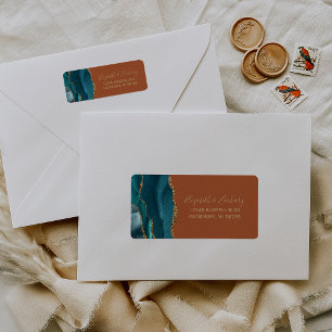 Teal Gold Burnt Orange Rust Wedding Return Address Label