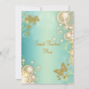 Teal gold butterfly wedding engagement invitation