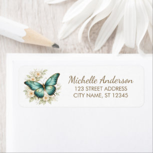 Teal Gold Butterfly with Delicate  Return Address  Label