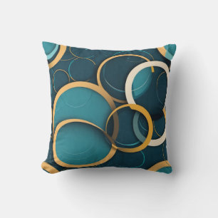 Teal, Gold Circles Cushion